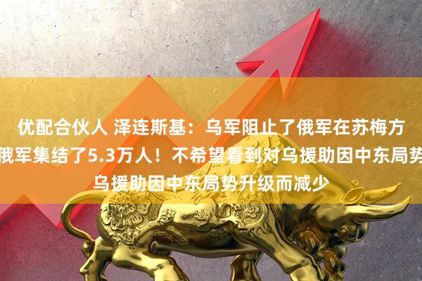 优配合伙人 泽连斯基：乌军阻止了俄军在苏梅方向的攻势！俄军集结了5.3万人！不希望看到对乌援助因中东局势升级而减少